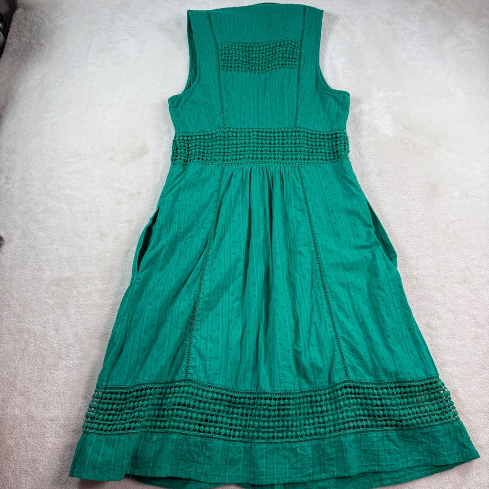 Maeve Anthropologie Green Cotton Swiss Dot Crochet Lace Midi Dress Womens 10 - Picture 5 of 7